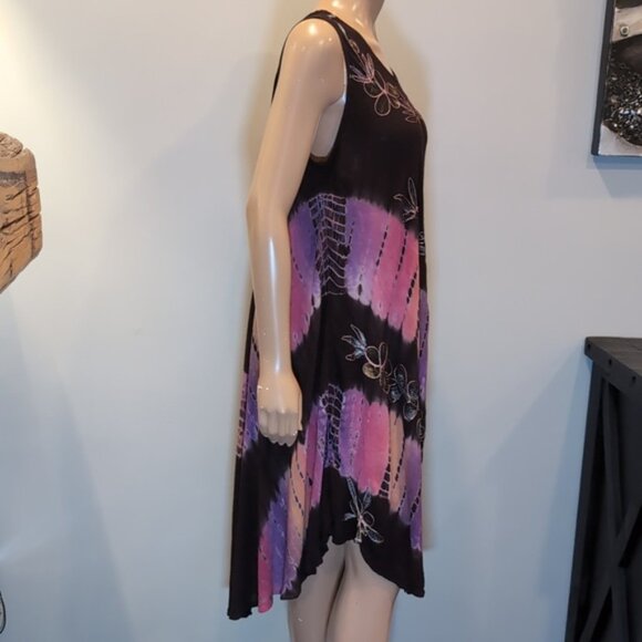 KOHINOOR India Tie Dye Rayon Dress Umbrella Cover Up Embroidered Sleeveless - Picture 8 of 15
